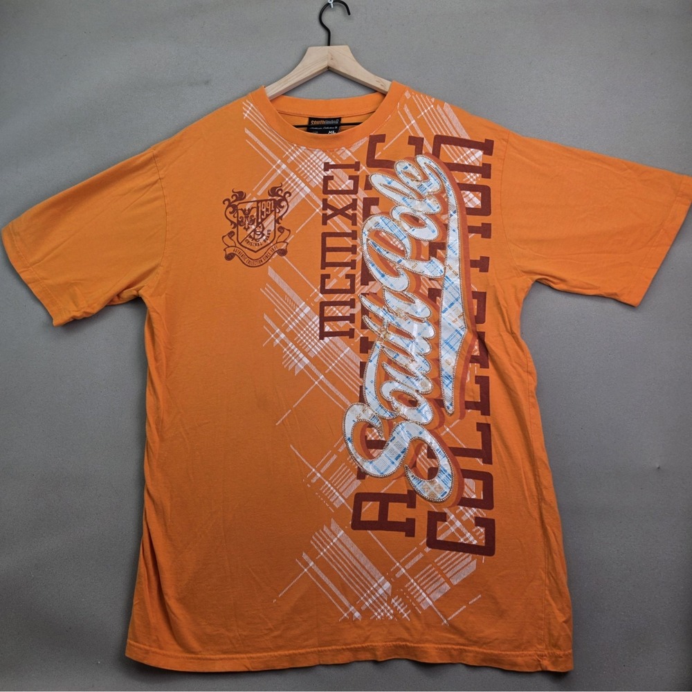 Southpole Tee Mens XL Orange Y2K Big Script Logo Streetwear Graphic T Shirt 2000